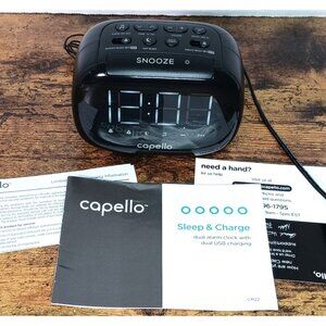 Capello Black Sleep and Charge Digital Alarm Clock 2 USB Charging Ports CR22